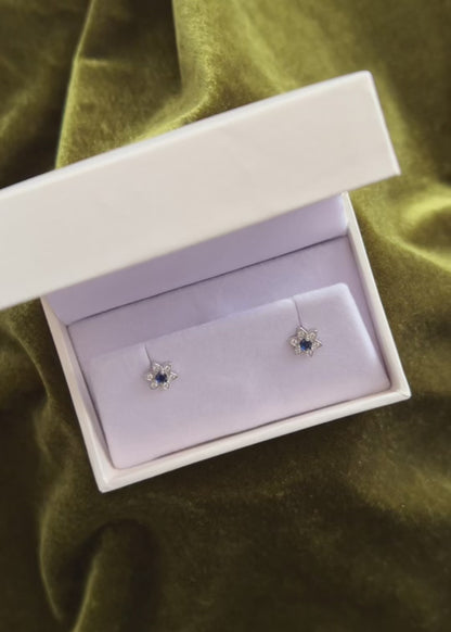 Caravanas flor con zirconia azul plata 925